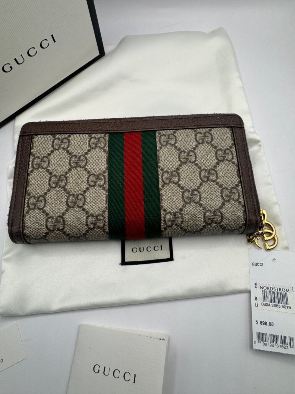 Authentic Gucci Ophelia Wallet Zip Around Web Stripe W Box and Dust Bag - Picture 4 of 15